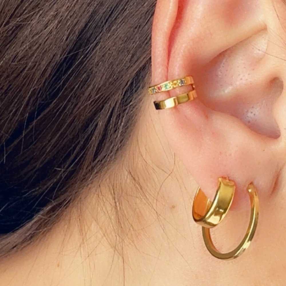 14K Gold Vermeil Multicolor Rainbow Ear Cuff Earring